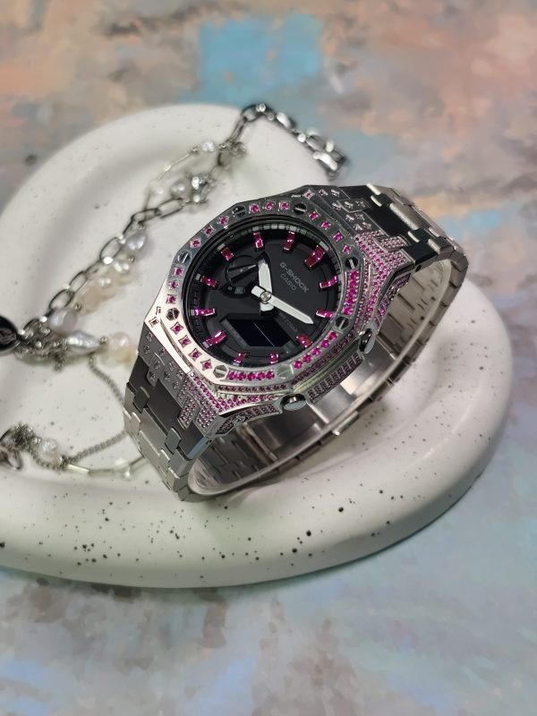 Кастомные часы Casio G-Shock Розовая Радуга Стальная Душа, стальные, дополнительное фото. CasiOAK Custom, кастомные часы C...