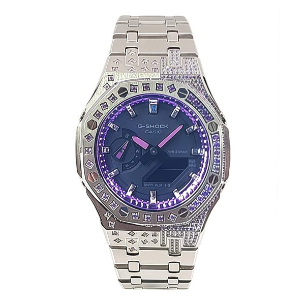 Кастомные часы Casio G-Shock Сине-Фиолетовый Кристалл, алые. Купить кастом G-Shock CasiOAK Custom, доставка по России