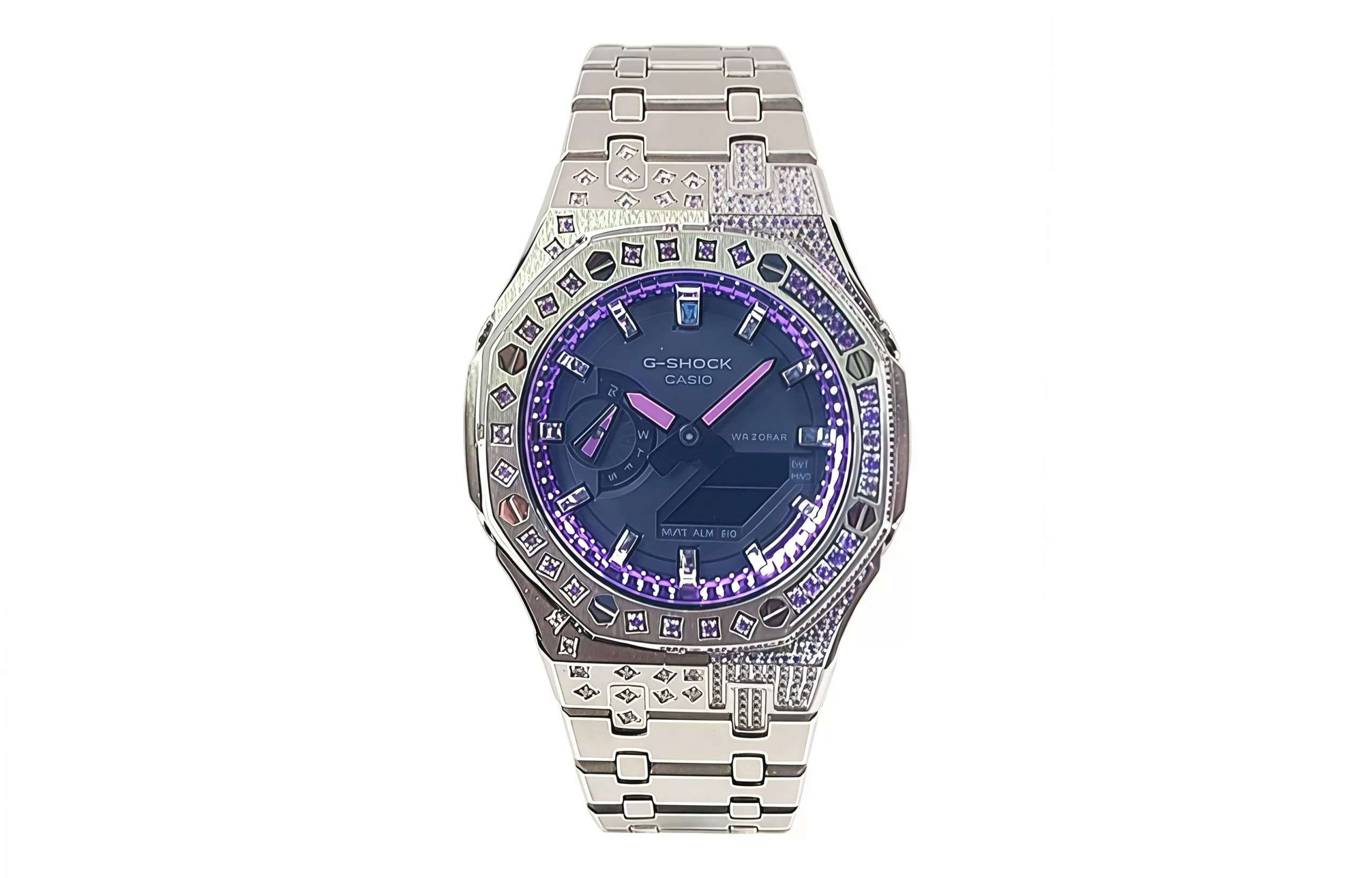 Кастомные часы Casio G-Shock Сине-Фиолетовый Кристалл, алые. Купить кастом G-Shock CasiOAK Custom, доставка по России