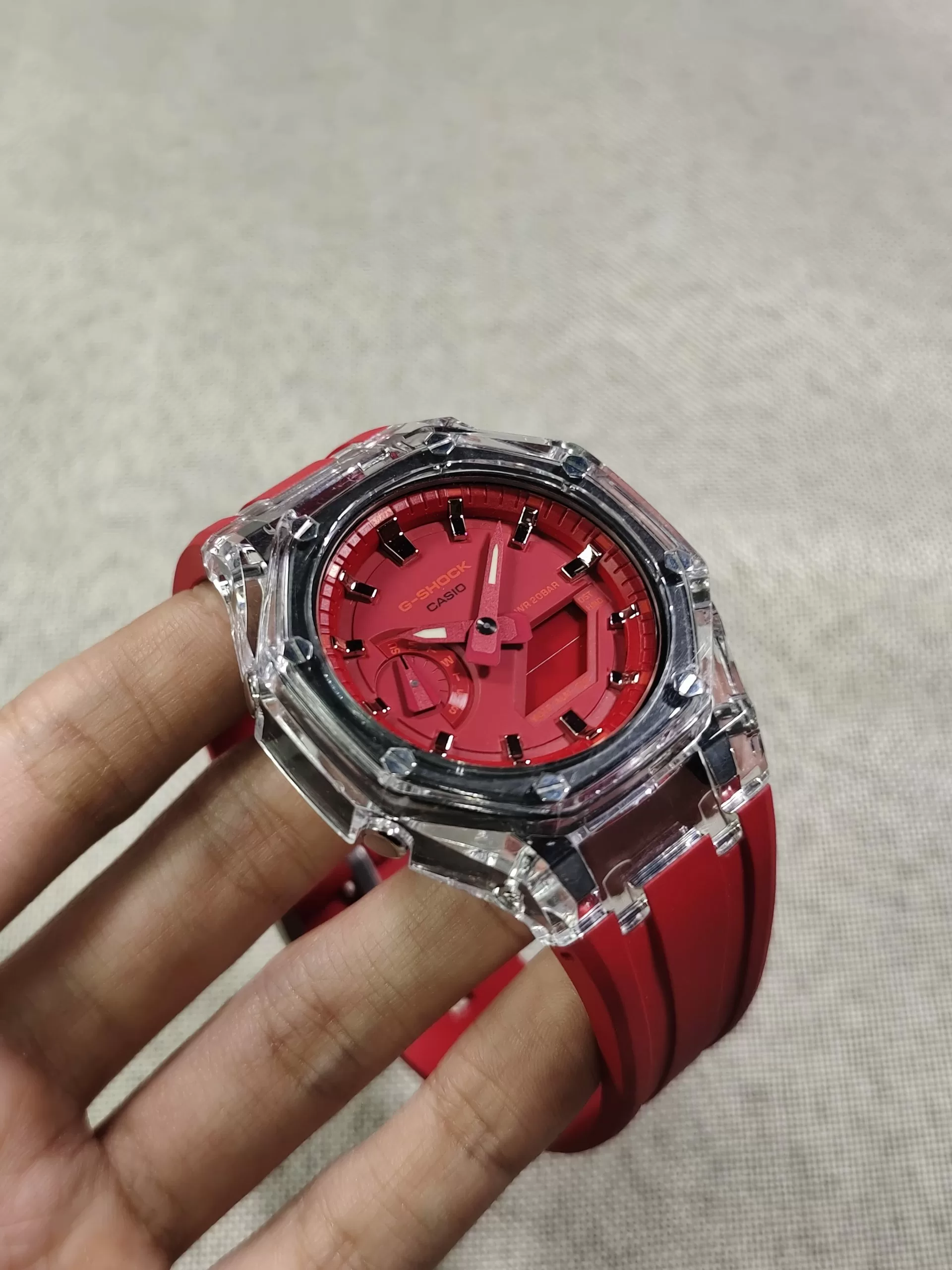Кастомные часы Casio G-Shock Алая Душа Кристальный Панцирь, стальные. Купить кастом G-Shock CasiOAK Custom, доставка по Ро...