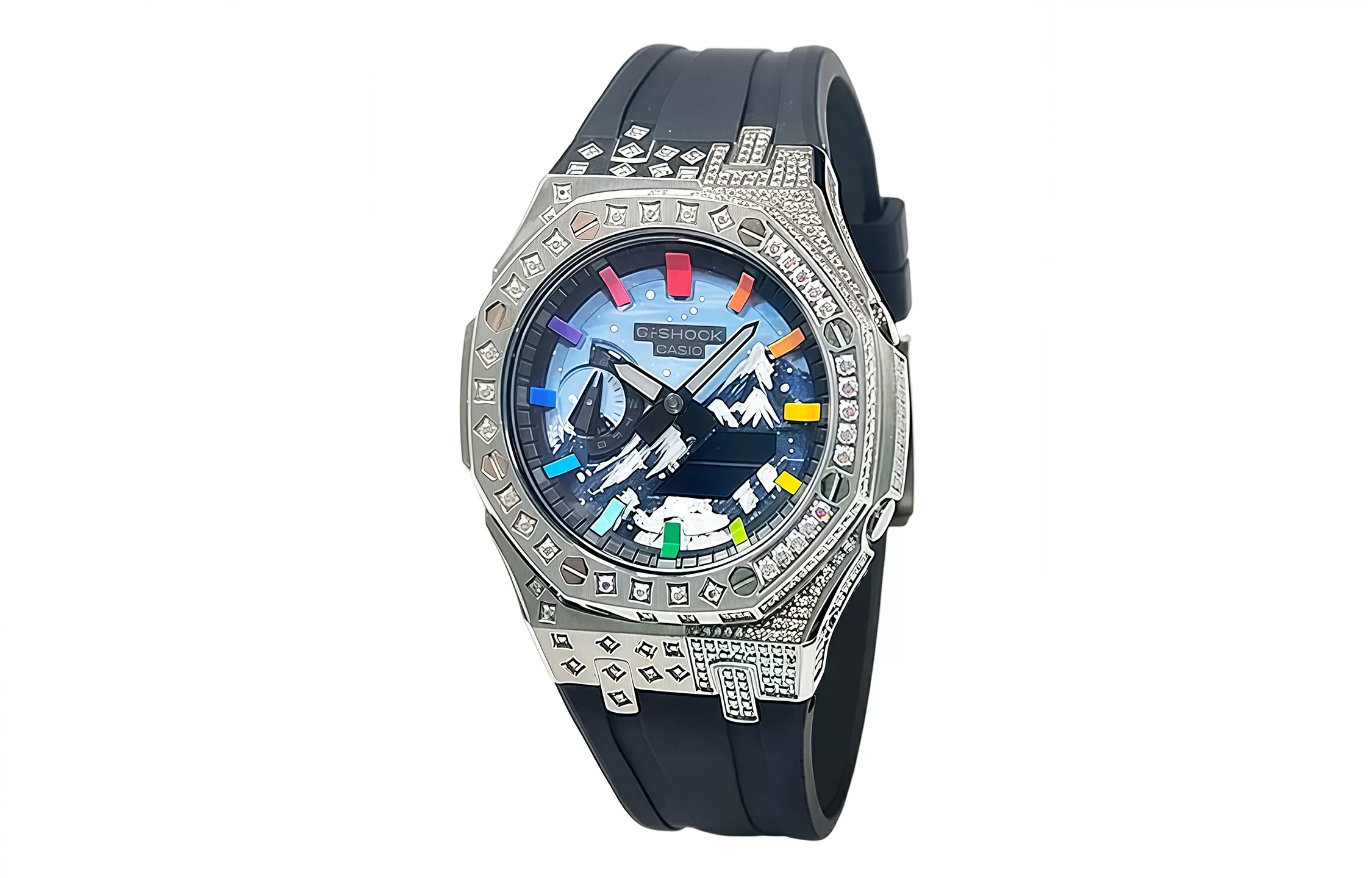 Кастомные часы Casio G-Shock Снежный Пик Яркого Клинка. Купить кастом G-Shock CasiOAK Custom, доставка по России