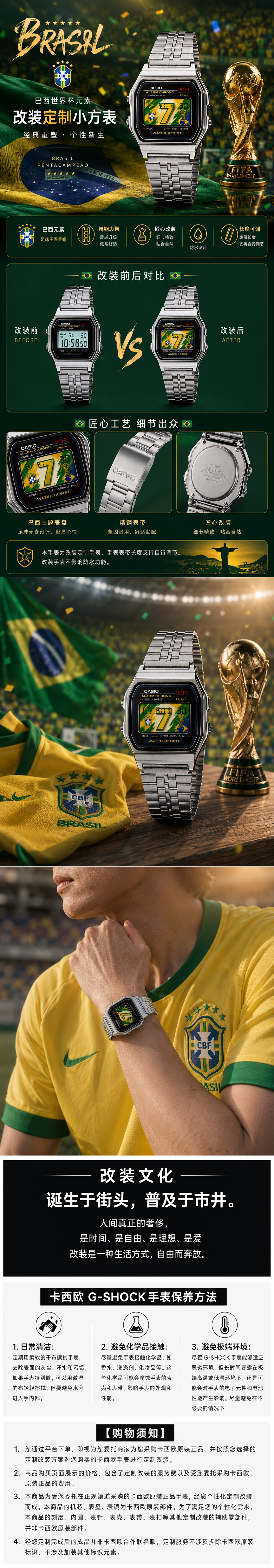 CASIOAK GA2100 Casio A159WA-N1D Бразилия ЧМ-2026 Custom Watch