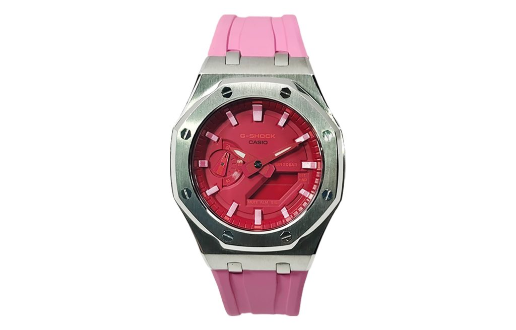 Кастомные часы Casio G-Shock Алый Рассвет Утренней Тени, алые, детали циферблата. CasiOAK Custom, кастомные часы Casio руч...