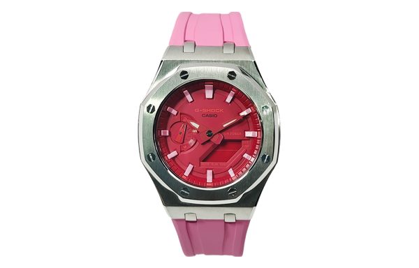 Кастомные часы Casio G-Shock Алый Рассвет Утренней Тени, алые, детали циферблата. CasiOAK Custom, кастомные часы Casio руч...
