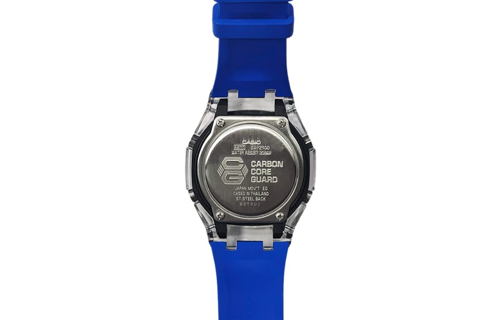 Кастомные часы Casio G-Shock Прозрачная Глубина Лазурного Ритма, лазурные, вид сбоку. CasiOAK Custom, кастомные часы Casio...