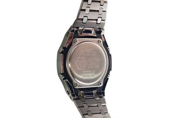 Кастомные часы Casio G-Shock Морозная Луна Фиалковый След, алые, вид сбоку. CasiOAK Custom, кастомные часы Casio ручная сб...