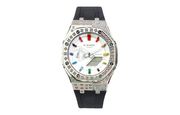 Кастомные часы Casio G-Shock Разноцветный Алмаз Стальная Волна, стальные, вид сбоку. CasiOAK Custom, кастомные часы Casio ...
