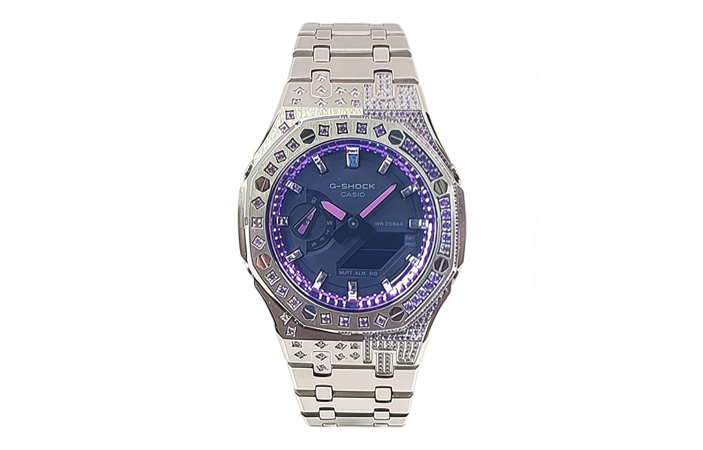 Кастомные часы Casio G-Shock Сине-Фиолетовый Кристалл, алые. Купить кастом G-Shock CasiOAK Custom, доставка по России