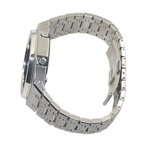 Кастомные часы Casio G-Shock Звёздный Бриллиант Серебряная Сталь, серебряные, вид сбоку. CasiOAK Custom, кастомные часы Ca...