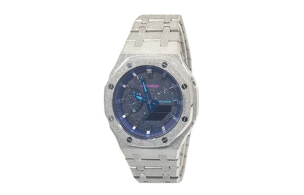 Кастомные часы Casio G-Shock Звёздный Бриллиант Серебряная Сталь, серебряные, дополнительное фото. CasiOAK Custom, кастомн...