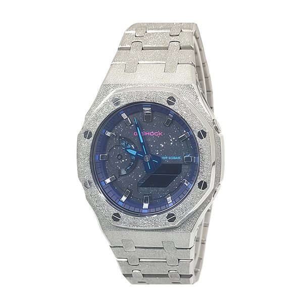 Кастомные часы Casio G-Shock Звёздный Бриллиант Серебряная Сталь, серебряные, дополнительное фото. CasiOAK Custom, кастомн...