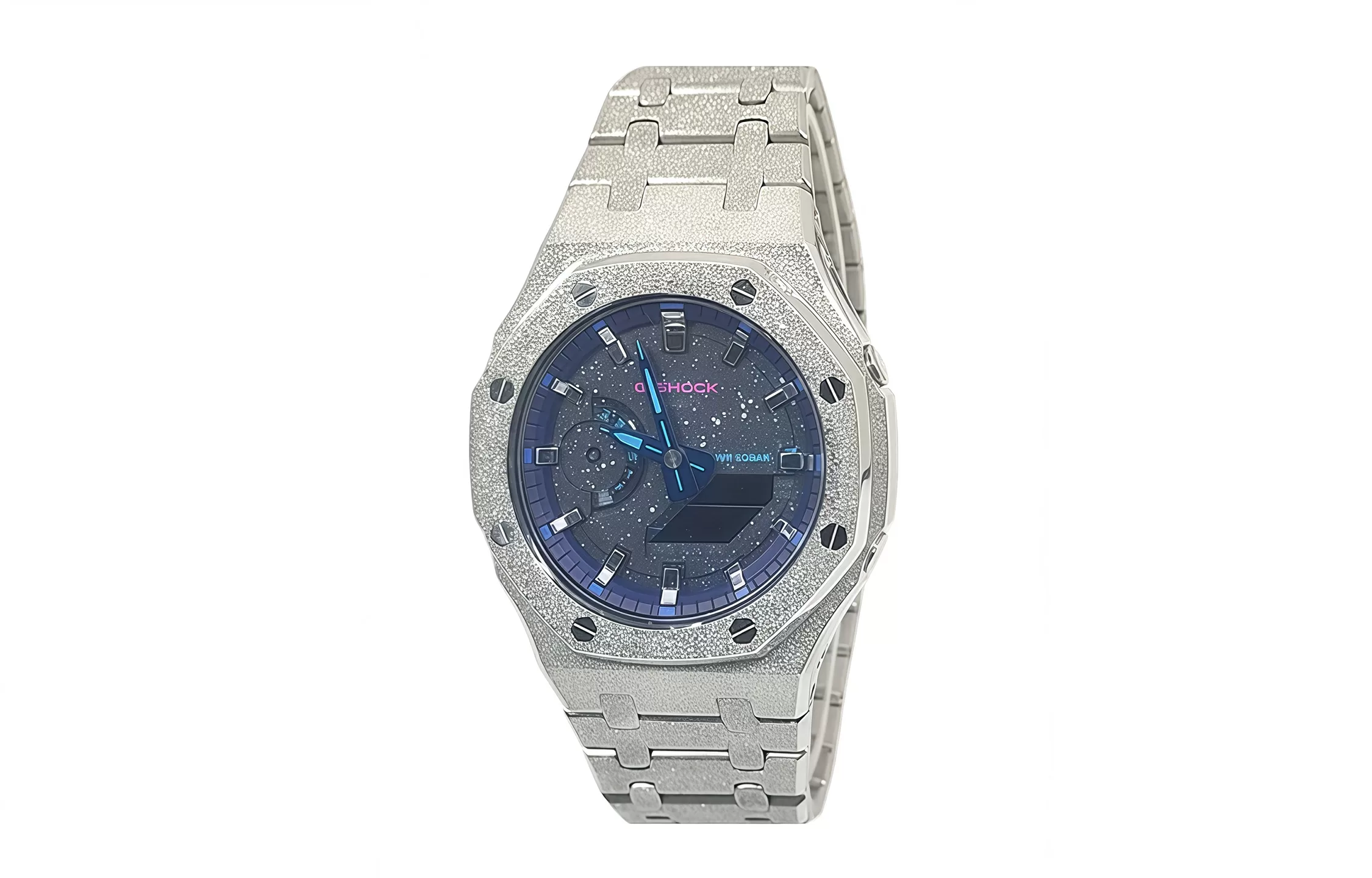 Кастомные часы Casio G-Shock Звёздный Бриллиант Серебряная Сталь, серебряные, дополнительное фото. CasiOAK Custom, кастомн...