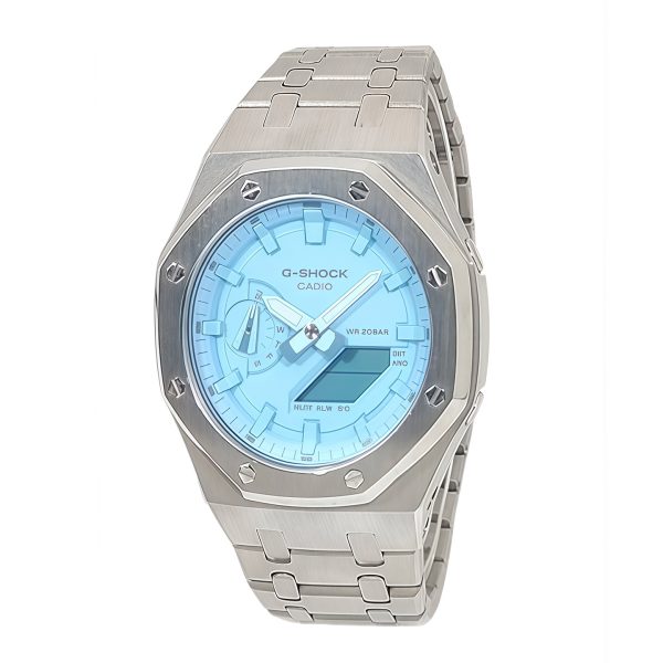 Кастомные часы Casio G-Shock Бирюзовый Тиффани Серебряный Браслет, серебряные, дополнительное фото. CasiOAK Custom, кастом...