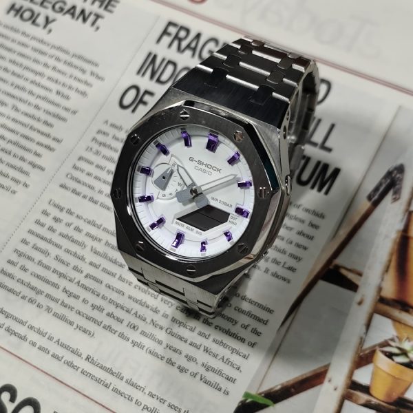 Casio G-Shock GA-2100 — Серебряный / Фиолетовый / Белый, Нержавеющая сталь